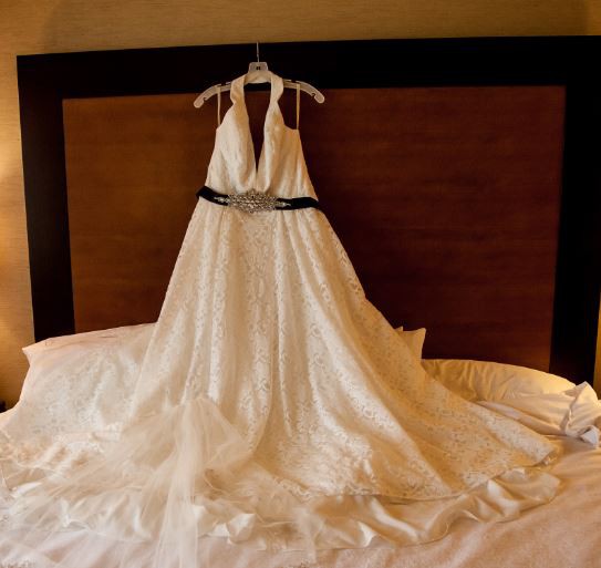 David S Bridal Collection Plunging Lace Halter Wedding Dress