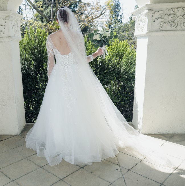 DeKlaire Bridal 501 A-Line Wedding Gown V-Neckline Beaded Lace Embellishment
