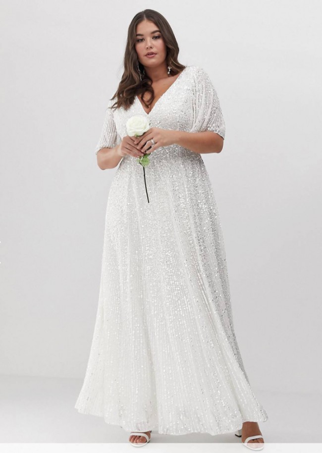 ASOS Bridal Curve flutter sleeve sequin maxi wedding dress