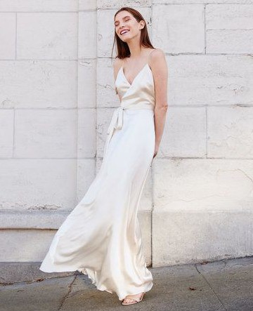 satin wrap wedding dress Davinci Bridal 50715 Strapless satin maxi slit wedding dress Corset Sweetheart gown 14 / White
