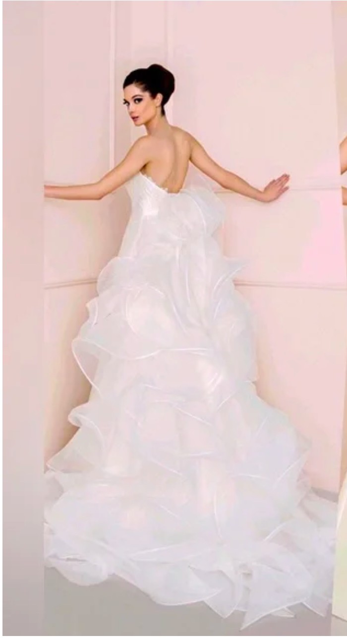 black a line tulle dress Antonio Riva White Tiered Ruffle Empire Bridal Gown