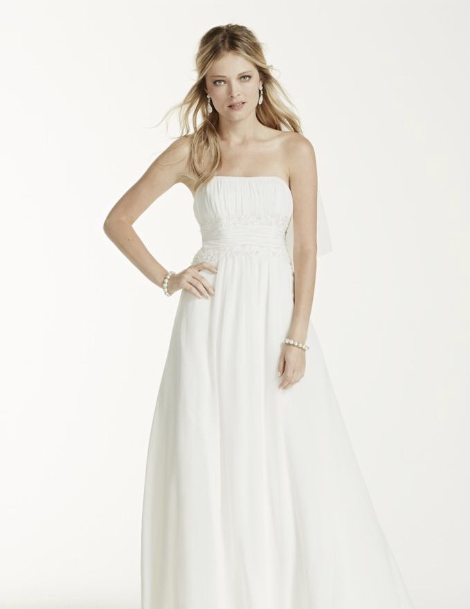 David's Bridal Soft Chiffon Wedding Dress with Beaded Lace Detail New ...
