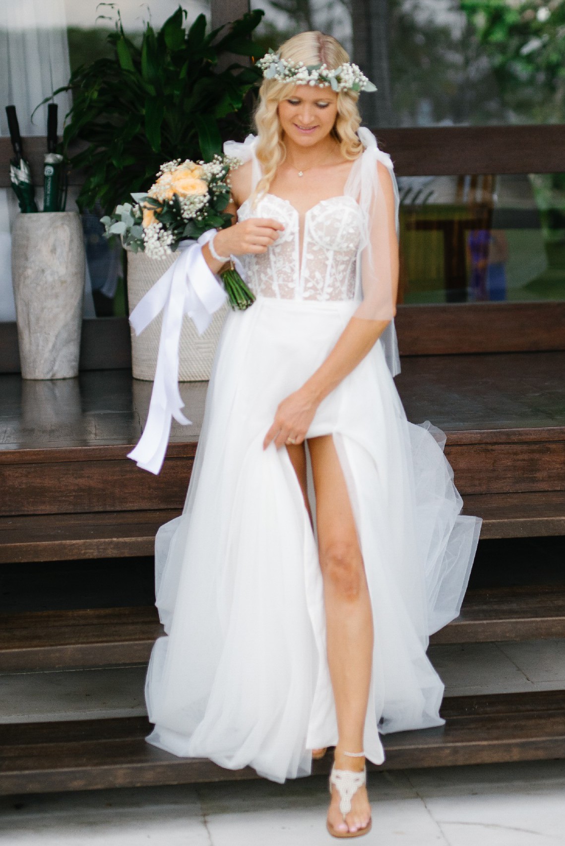 strapless open back dress Clarisse -810451 Plunging High Slit Lace Prom Dress main image 1