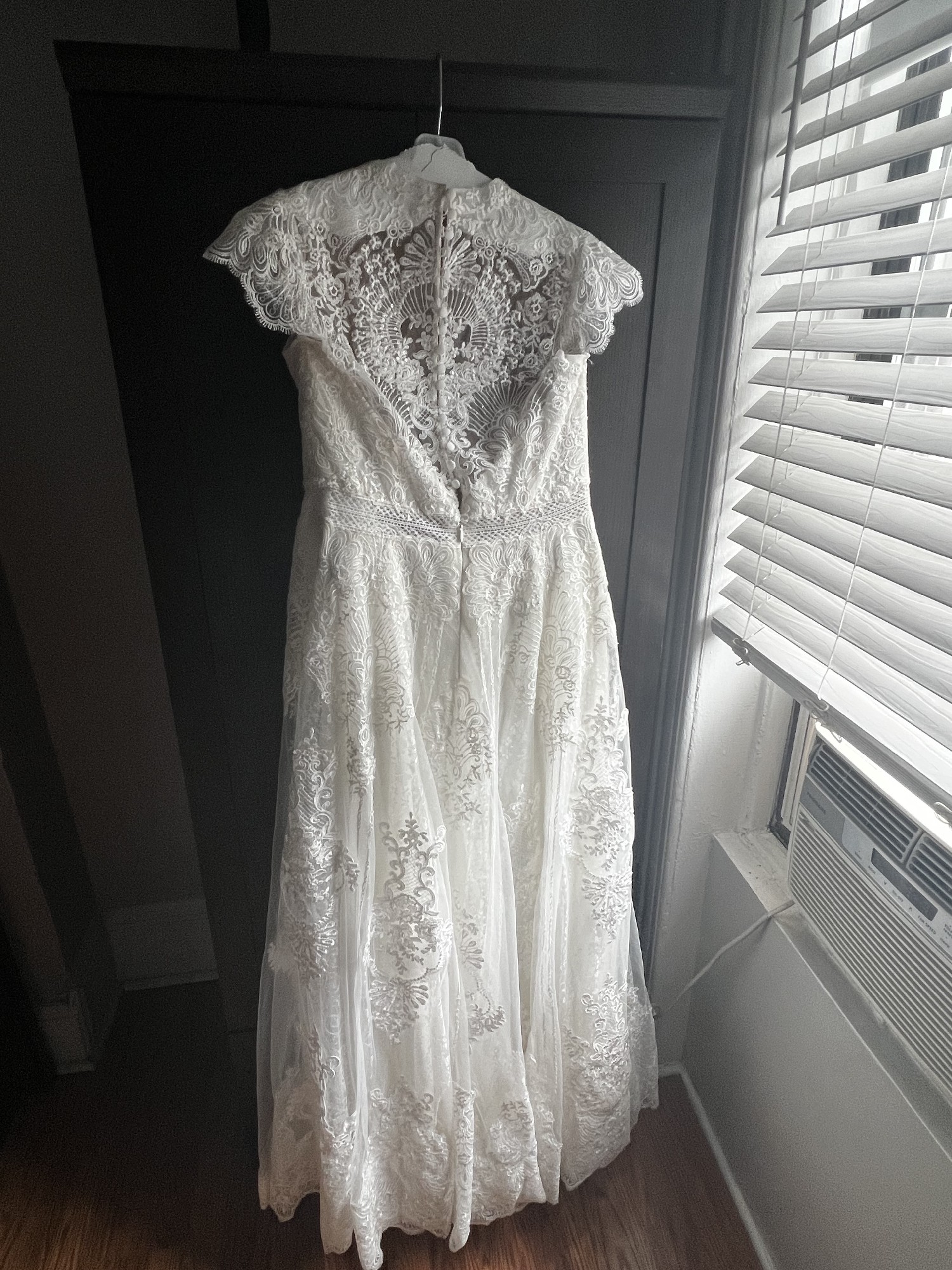 Embroidered Illusion Mock Neck Wedding Dress