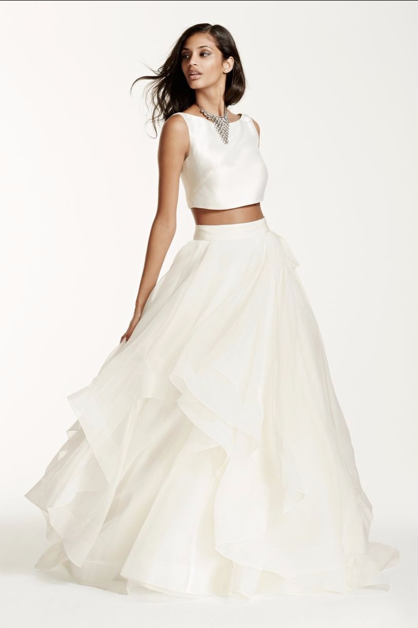 David's Bridal Two-Piece Mikado Crop Top Ball Gown Used Wedding