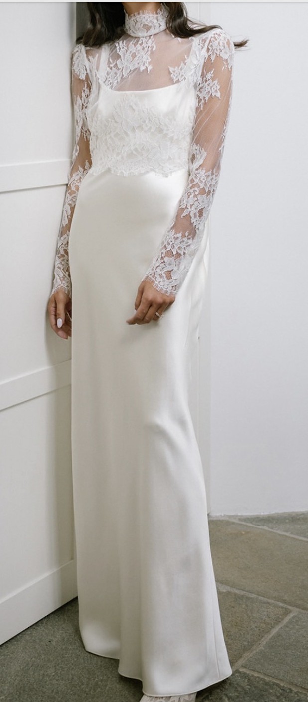 Elizabeth Fillmore, Taylor with ETIENNE overpiece Wedding Dress