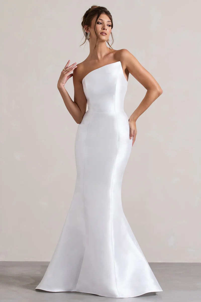 Club L London, Define White Satin Asymmetric Fishtail Maxi Dress New  Wedding Dress Save 11% - Stillwhite