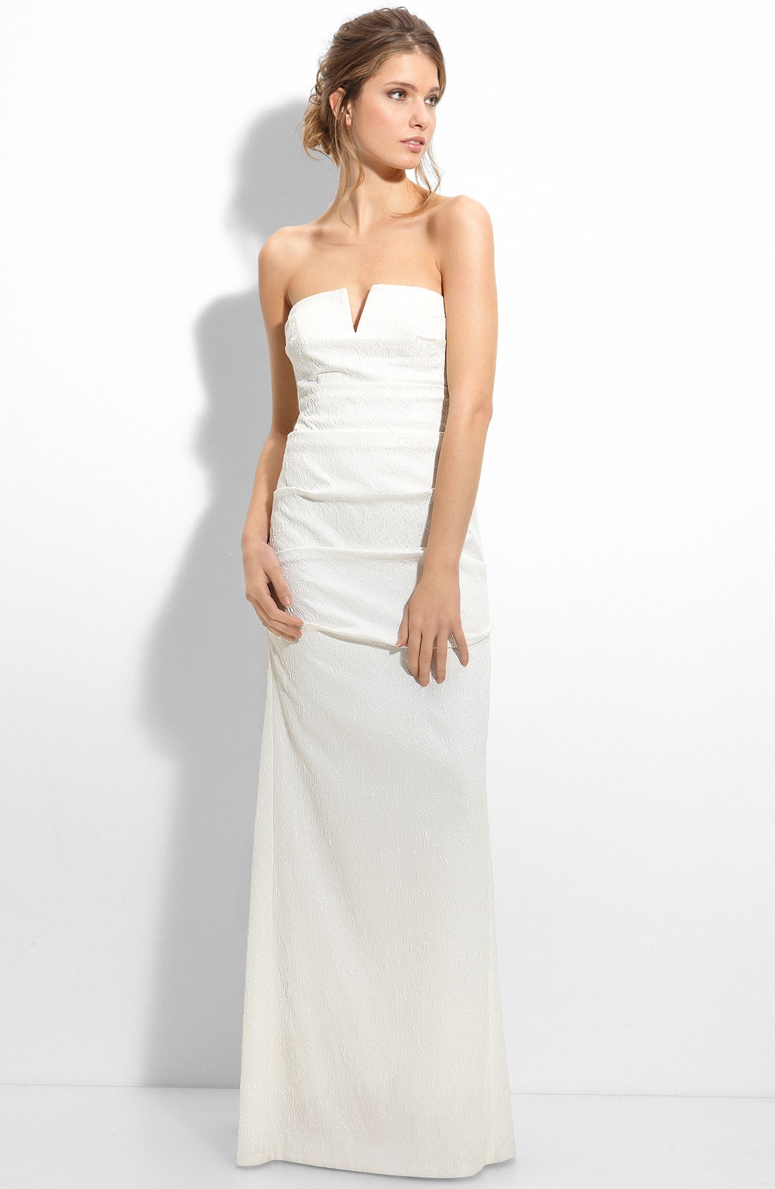 Nicole Miller Pintucked Jacquard Fishtail Gown New Wedding Dress ...