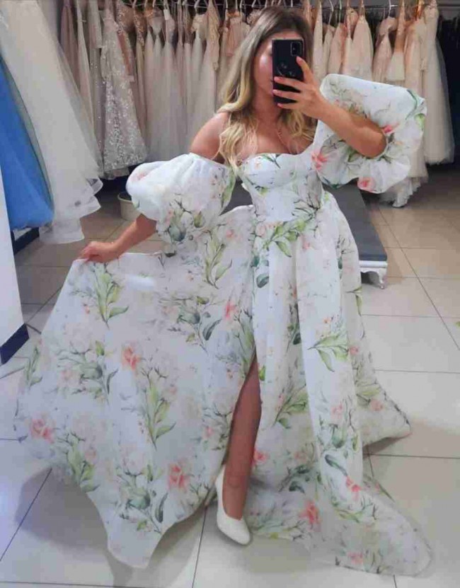 Yaroslavska Dresses Print floral wedding dress high slit and train