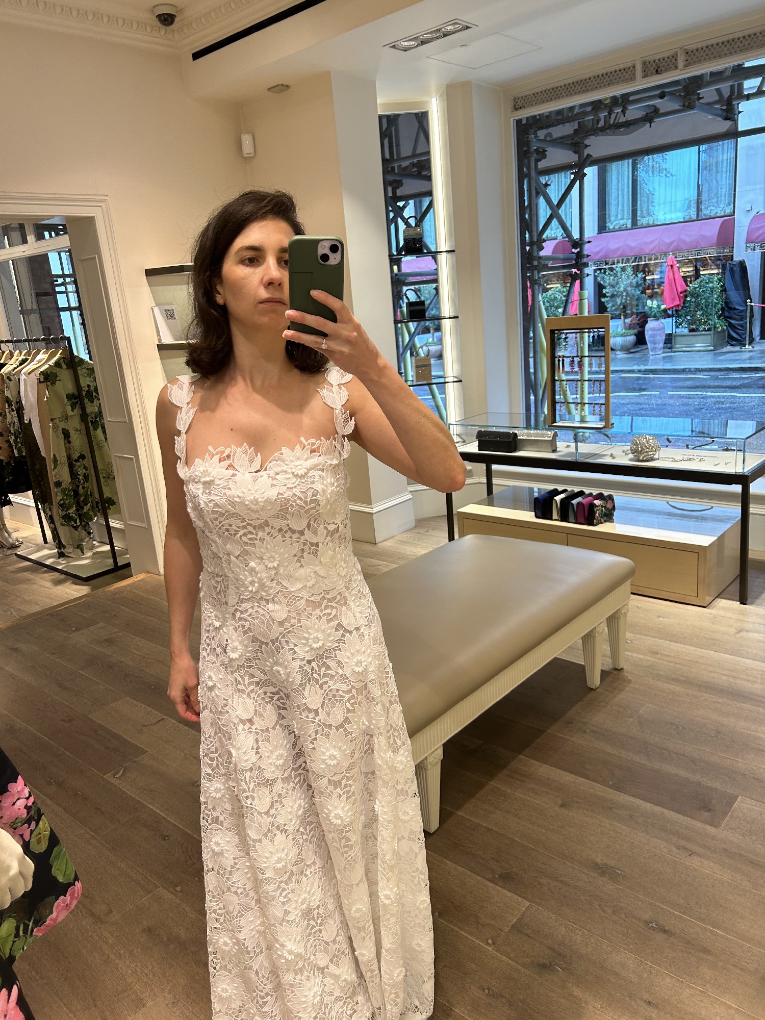 white lace fishtail wedding dress Designer White Lace Keyhole Back Mermaid Crepe Fall Wedding Dress main image 0