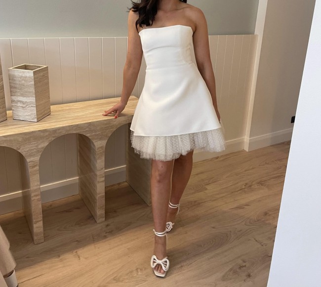 Toni Maticevski Camelia white mini dress with tulle underlay