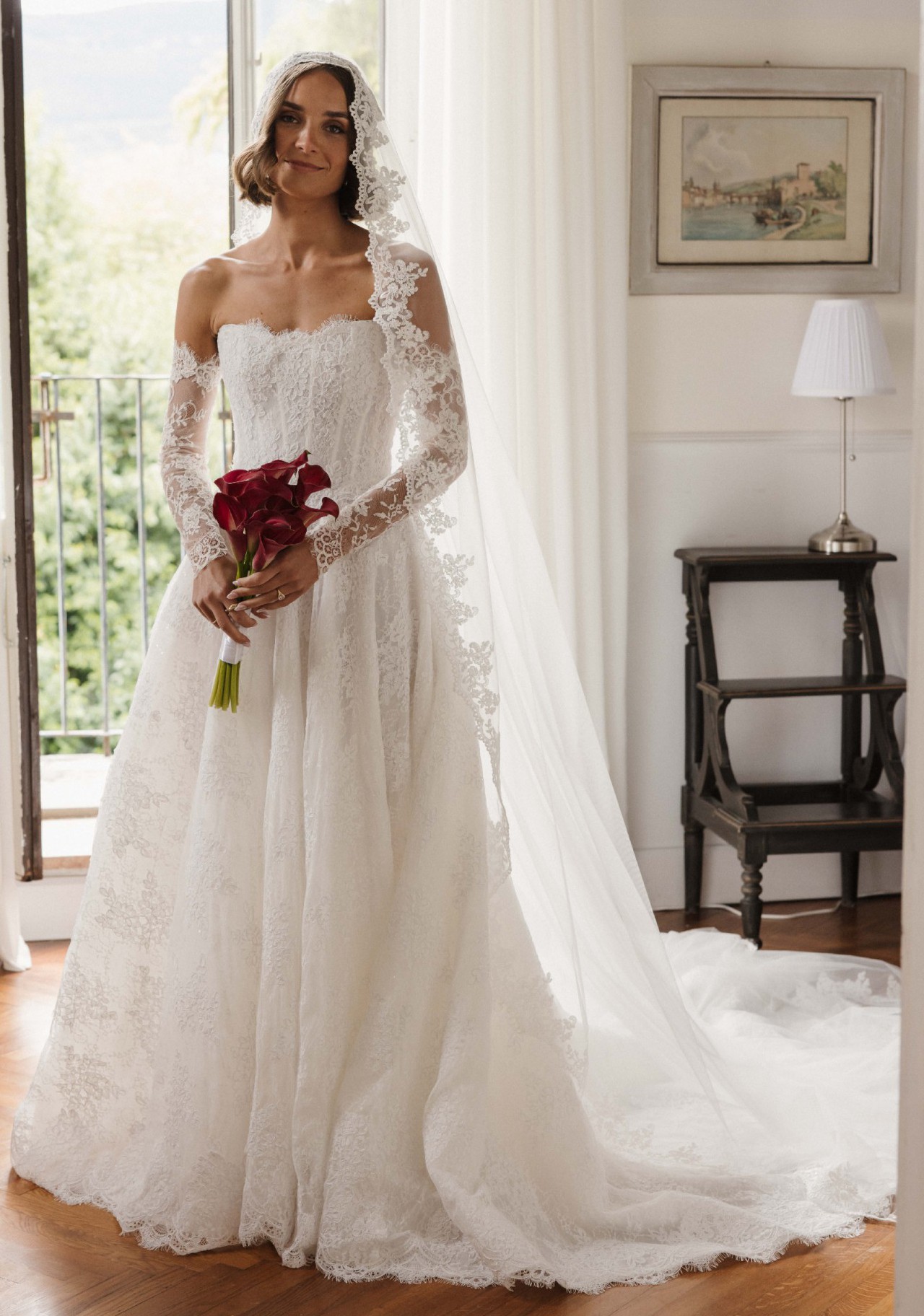 Alena Leena, Dalia in Chantilly Lace Wedding Dress Save 27