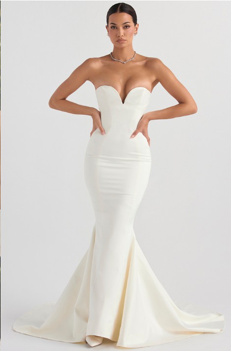 House Of CB Ivory satin strapless bridal gown