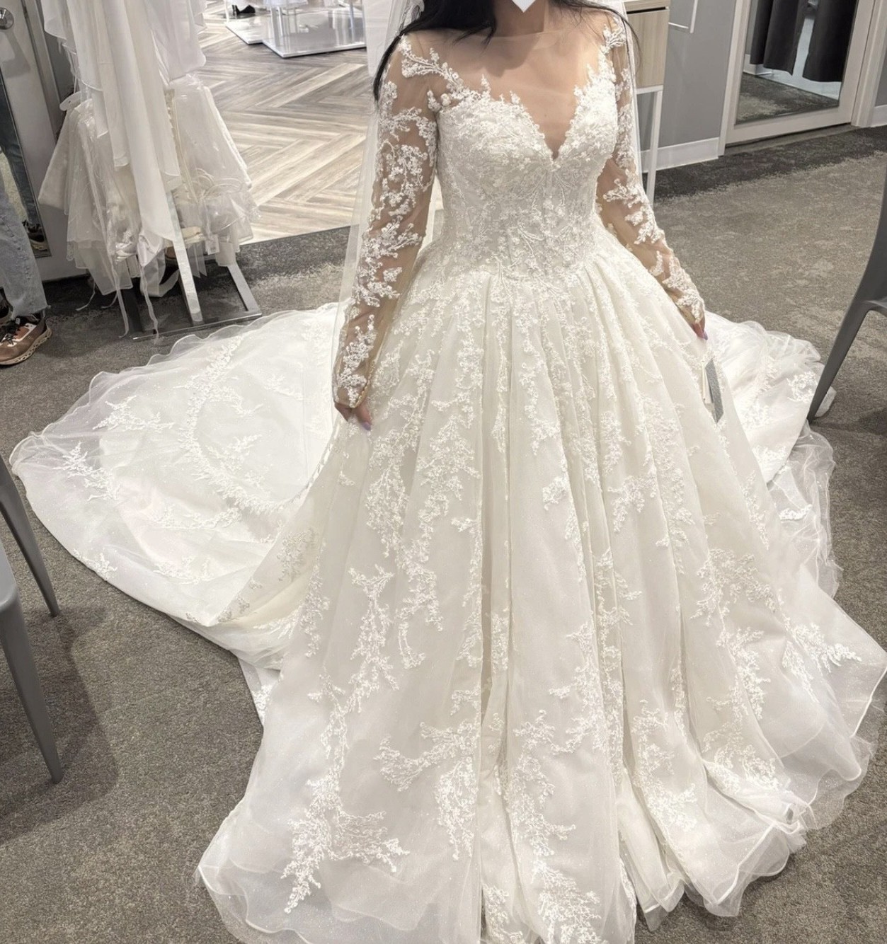 Oleg Cassini, Lace Appliqued Illusion Long Sleeve Wedding Dress Wedding Dress Save 30% - Stillwhite Oleg Cassini, Lace Appliqued Illusion Long Sleeve Wedding Dress Wedding Dress Save 30% - Stillwhite