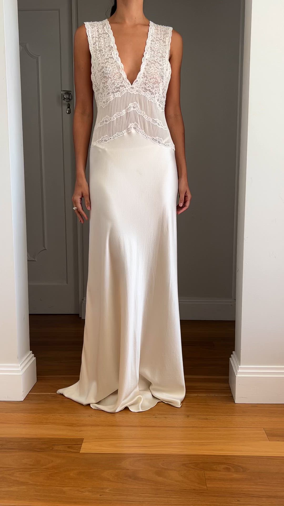 Saint Laurent, Crêpe satin and lace maxi dress Wedding Dress Save