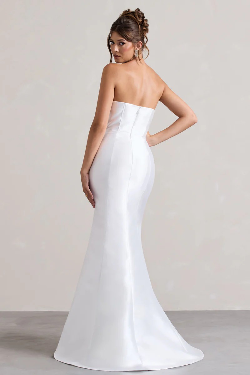 Club L London, Define White Satin Asymmetric Fishtail Maxi Dress New  Wedding Dress Save 11% - Stillwhite