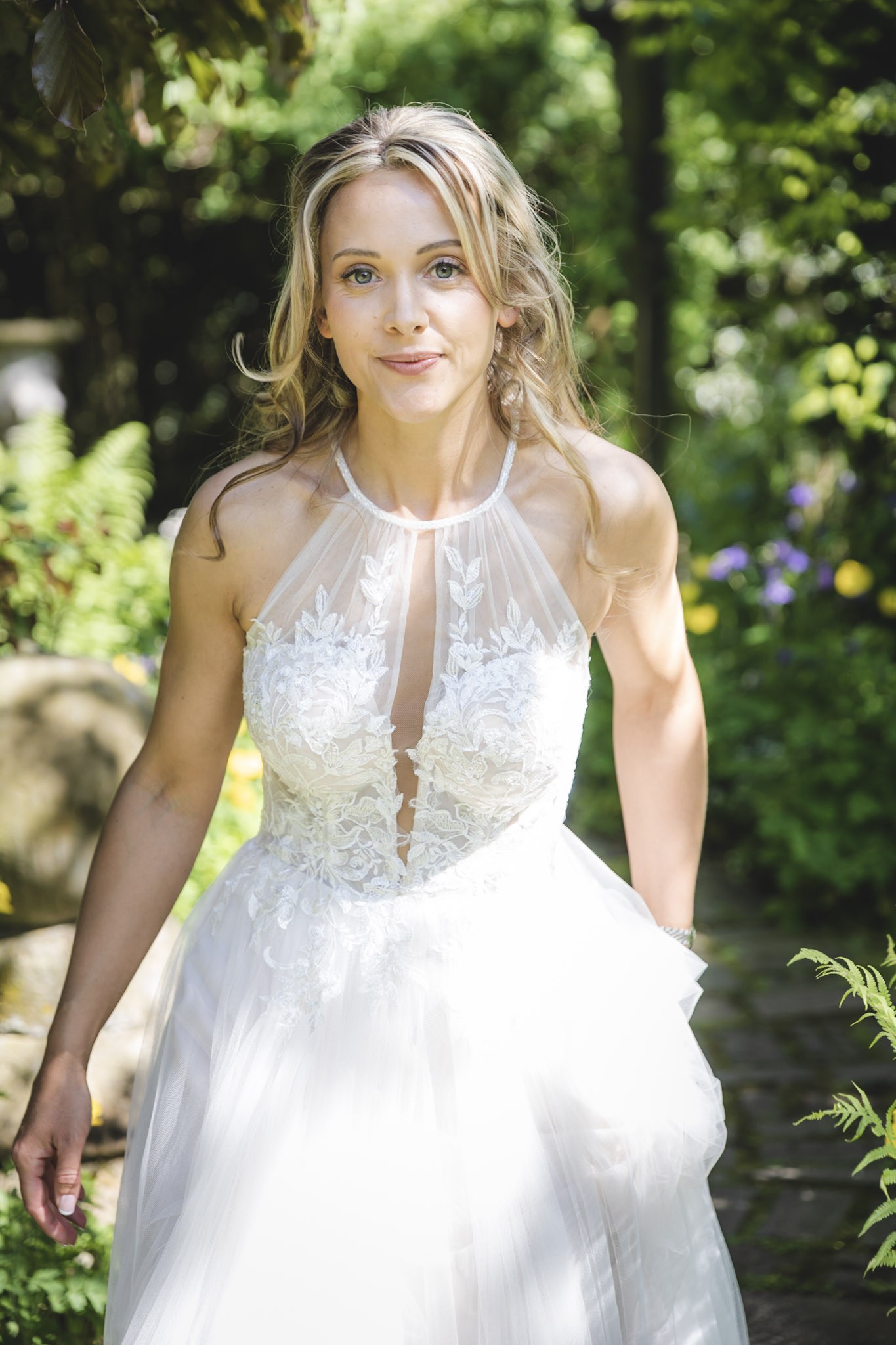 Sheer Lace Halter Wedding Dress
