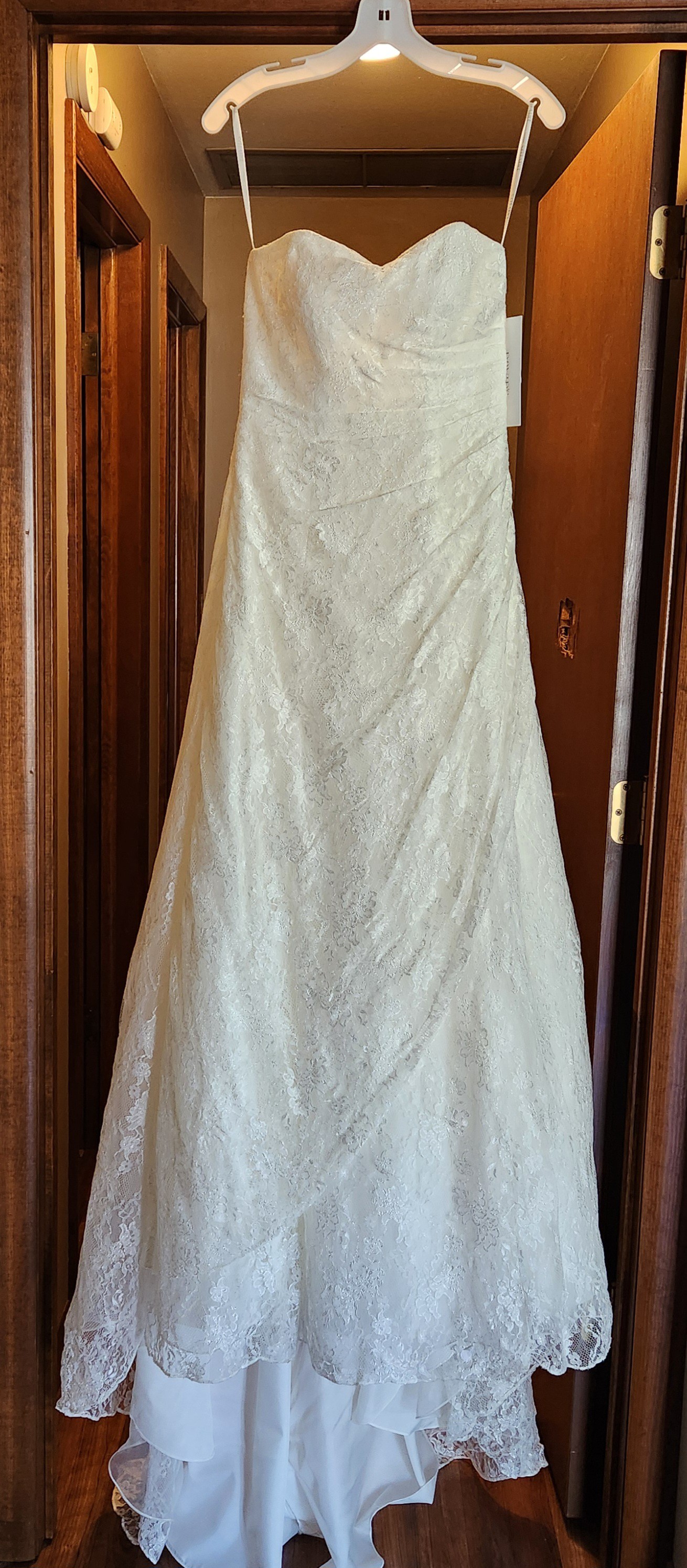 David's Bridal, Allover Lace-A-Line Strapless Wedding Dress New