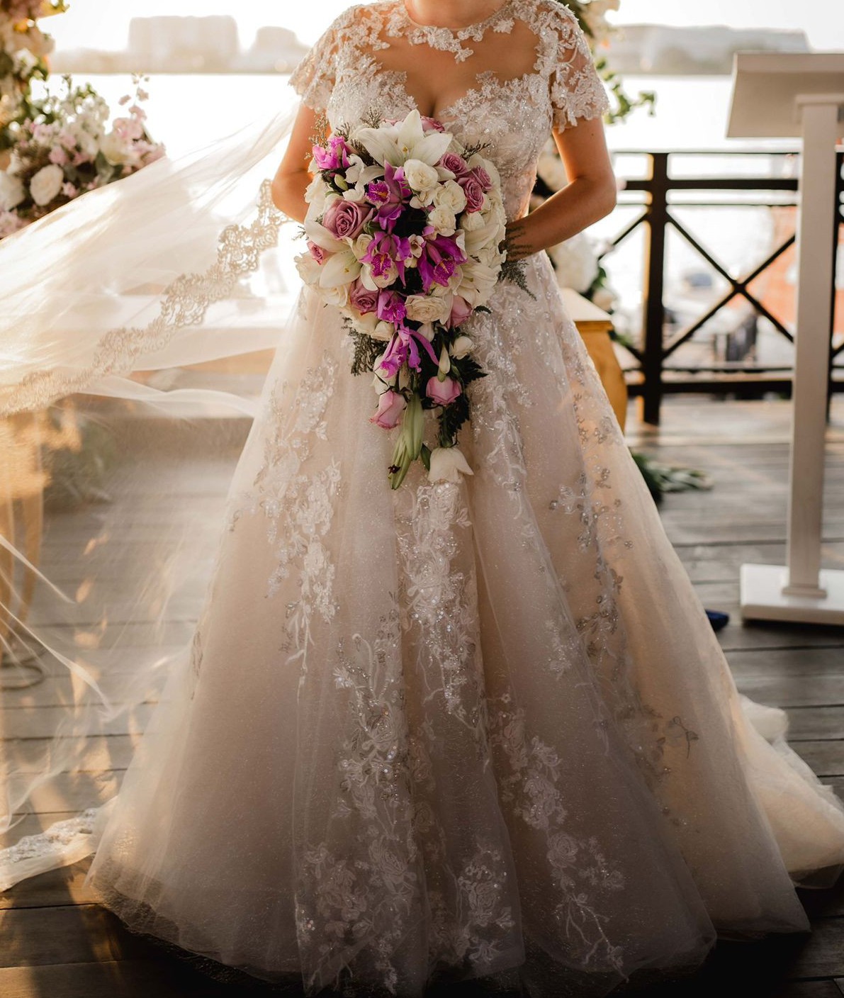 lace top pleated dress Pleated Locust Leaf lace Gown with Halter Pleated Top main image 1