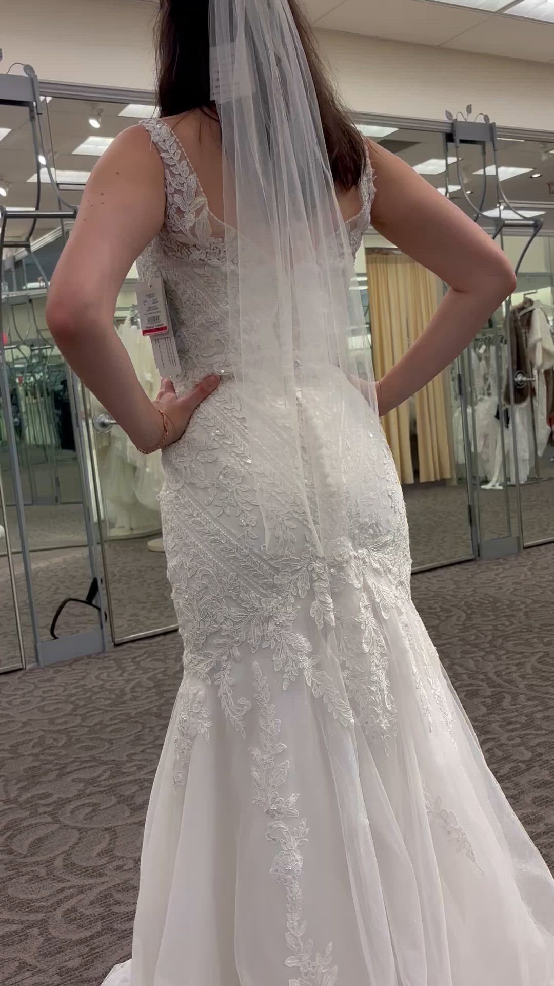 Oleg Cassini, Multi-Lace Tank V-Neck Mermaid Wedding Dress STYLE