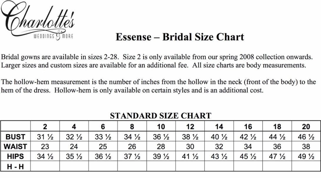 Rk Bridal Size Chart