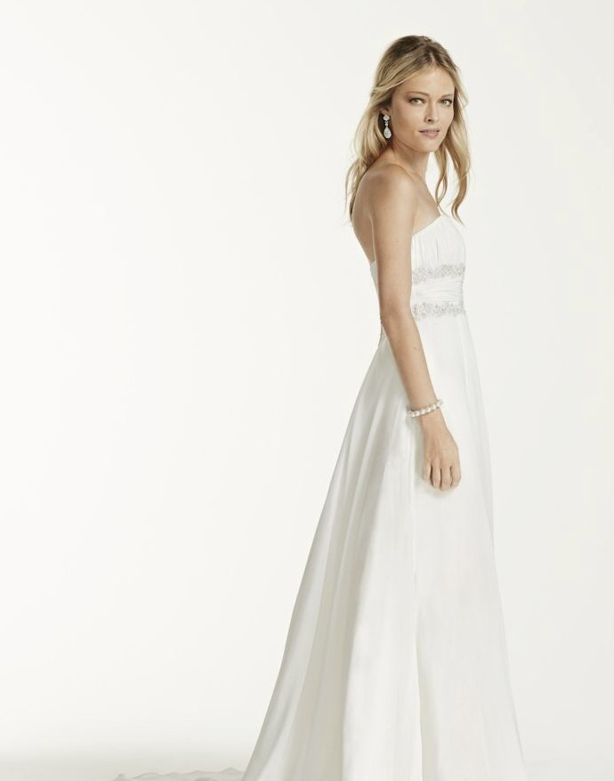 David's Bridal Soft Chiffon Wedding Dress with Beaded Lace Detail New Wedding  Dress Save 21% - Stillwhite