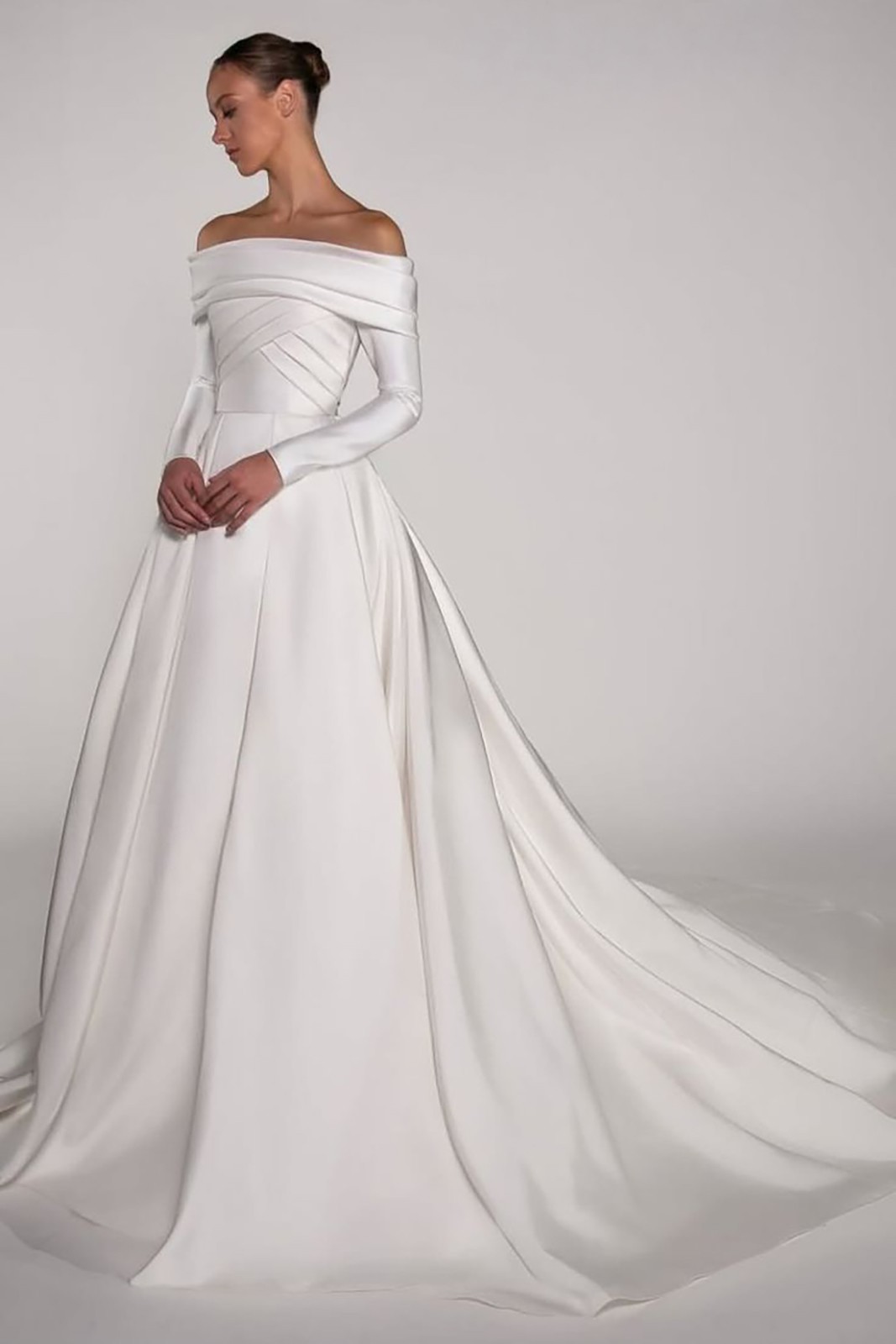 wedding dress with falling sleeves Off Shoulder Lace Wedding Dresses With 3/4 Sleeves