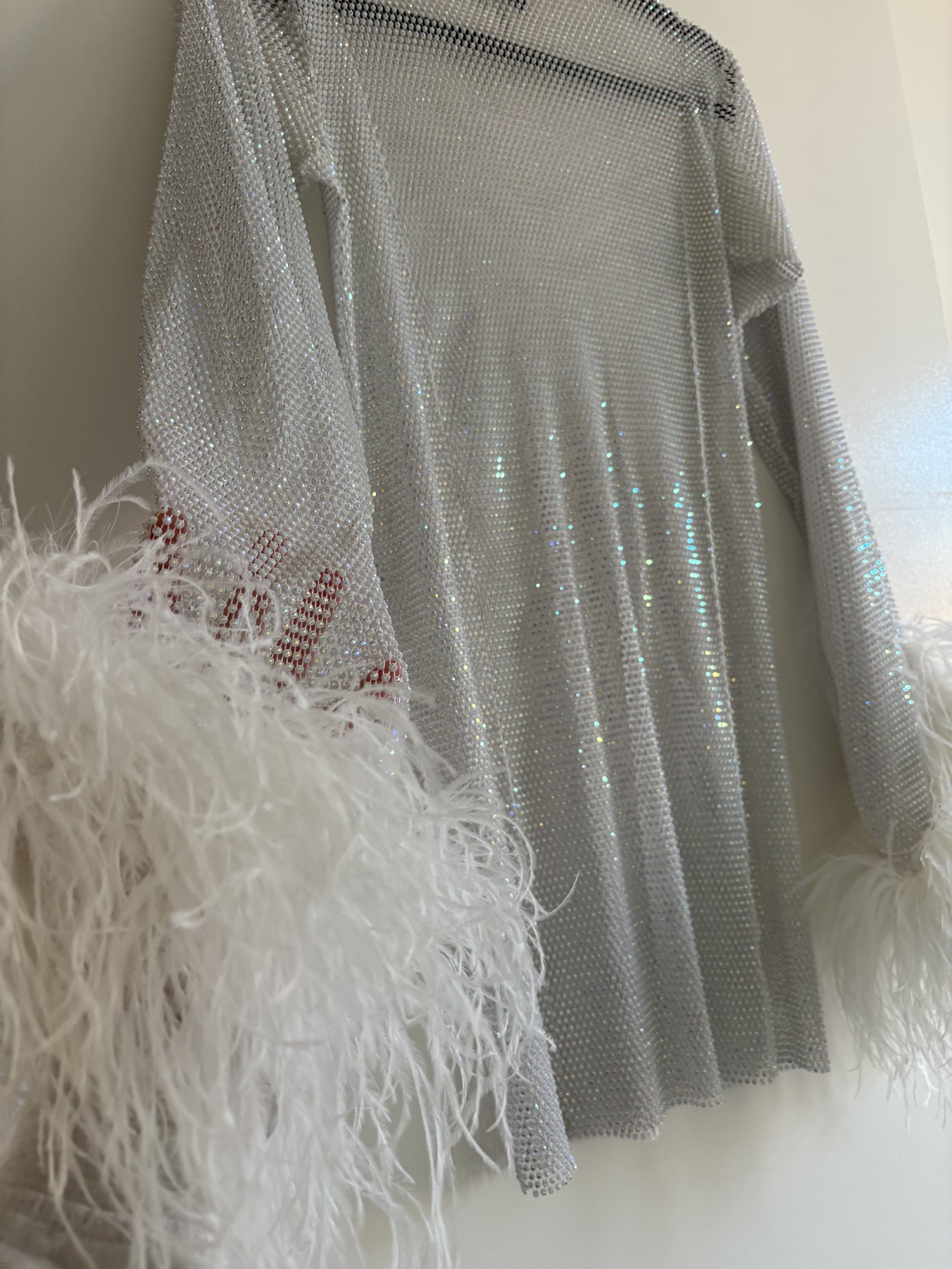 Santa Brands, White Crystal Feather Dress Mesh Rhinestone Wedding Dress  Save 55% - Stillwhite