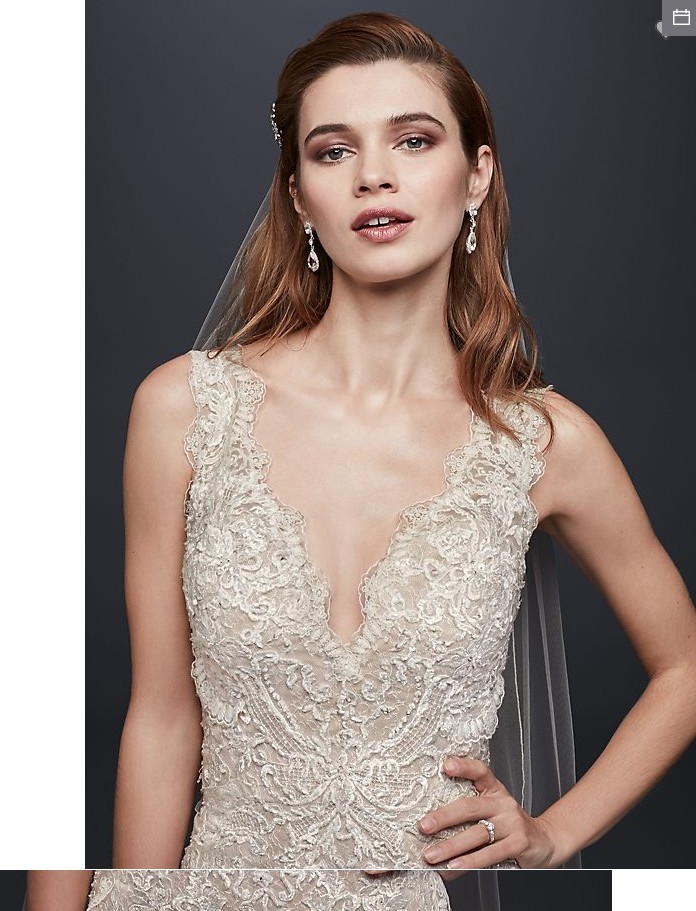Galina Signature Beaded Lace Wedding Dress with Plunging Neckline New