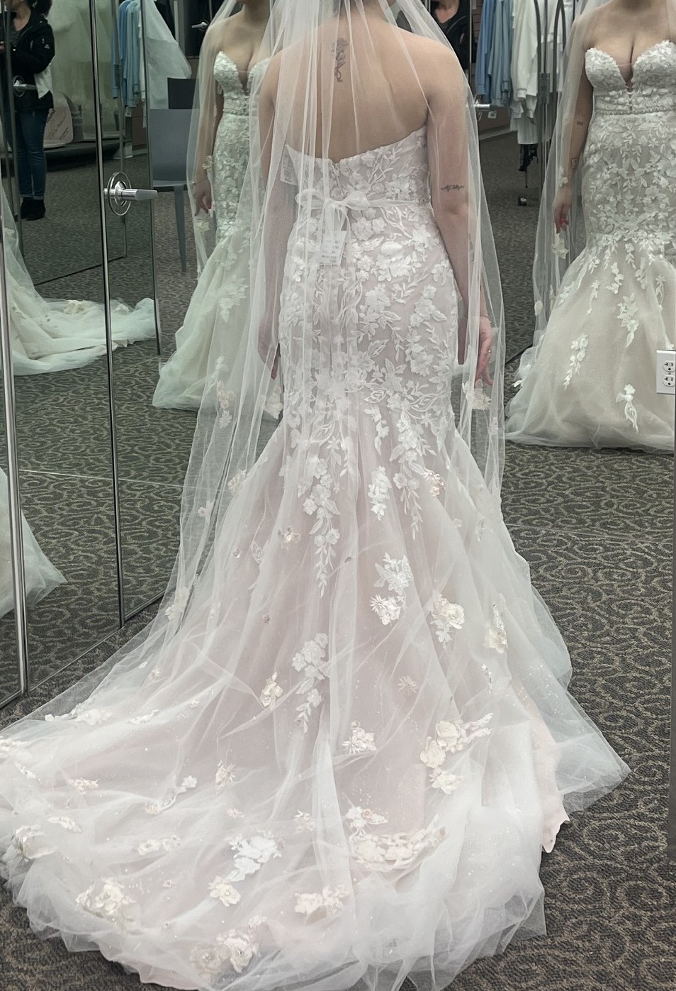 Oleg Cassini, lace appliqu mermaid strapless wedding dress in I Wedding  Dress Save 45% - Stillwhite