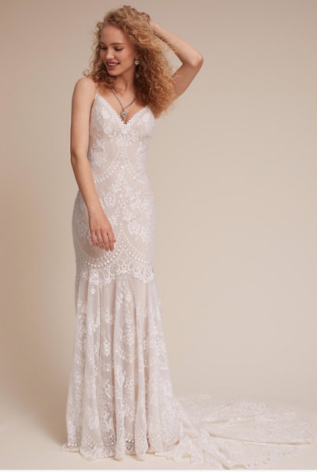 Bhldn Cascading Lace Gown Nude Champagne Item 47317508