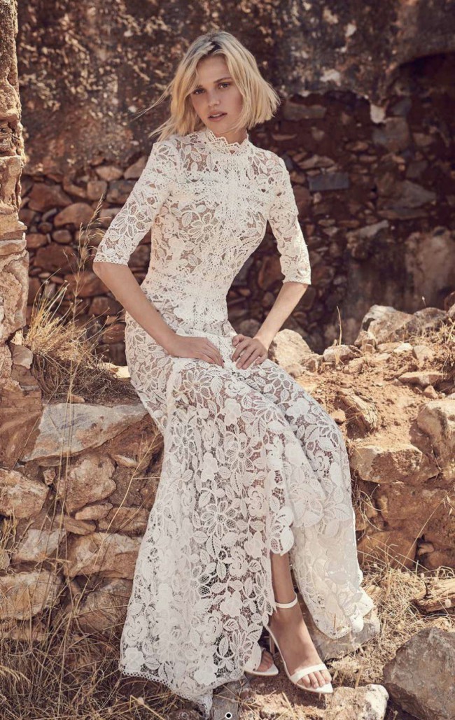 Costarellos Kalissa Guipure Lace Gown - off white