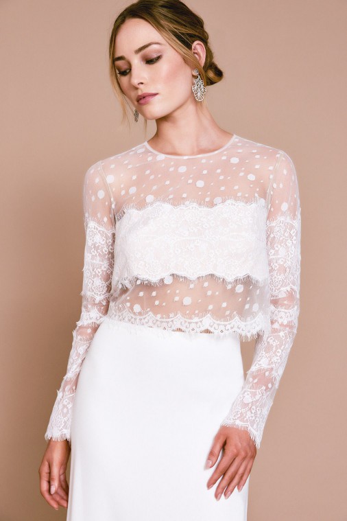 Tadashi Shoji Long Sleeve Top Sample Wedding Dress Save 60% - Stillwhite