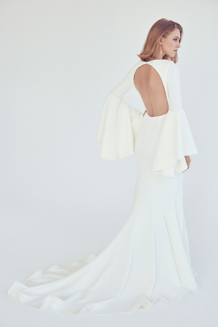 flared sleeve wedding dress