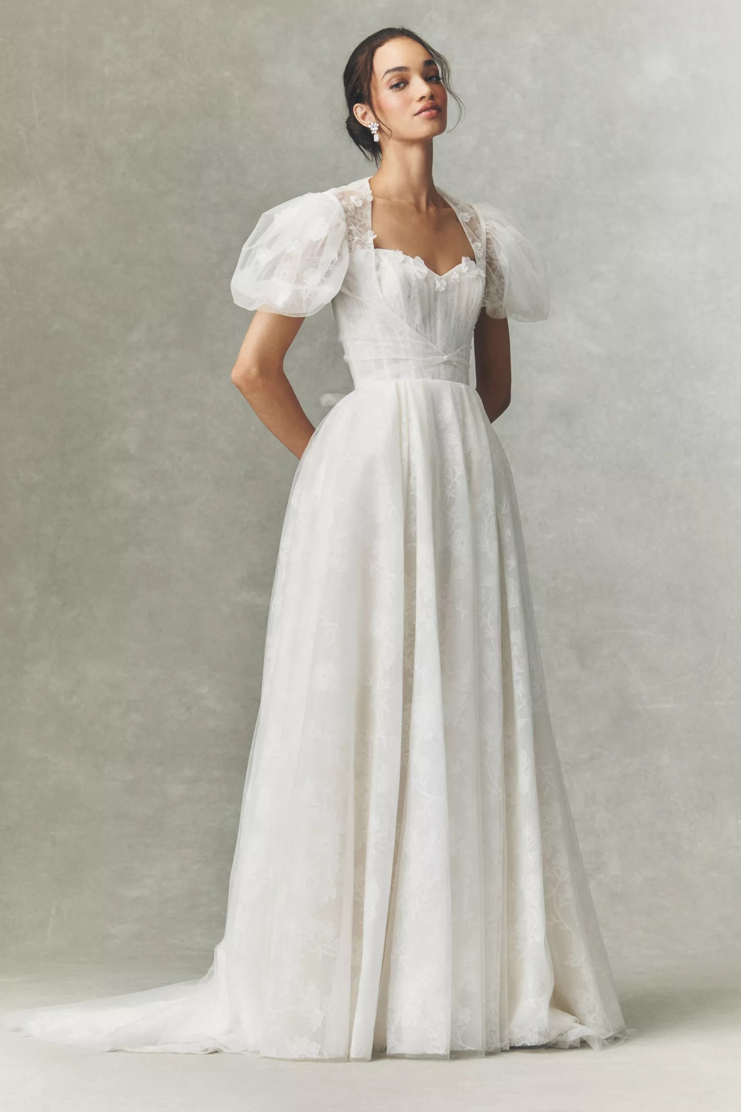 formal dress backless Sweetheart Neckline Puff Sleeve A-Line Wedding Dress main image 1