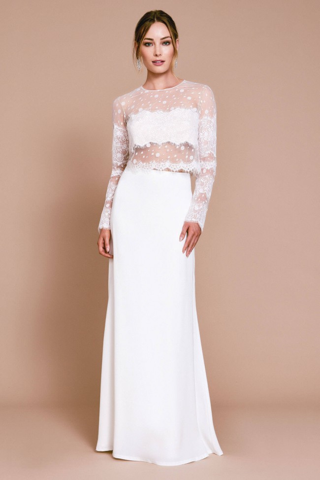 Tadashi Shoji Long Sleeve Top Sample Wedding Dress Save 60% - Stillwhite