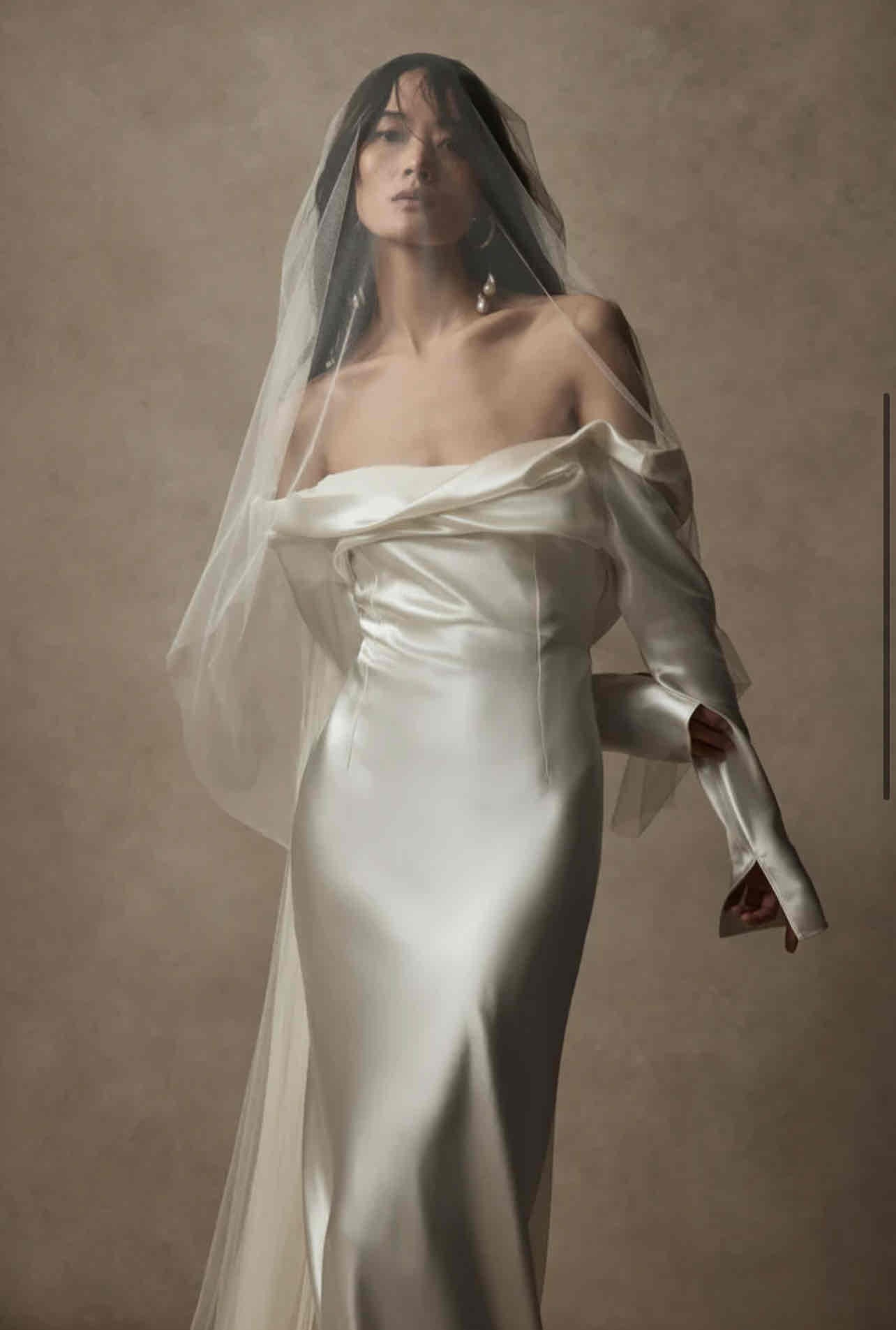 Danielle Frankel Simple Tulle Veil with Blusher Wedding Dress Save