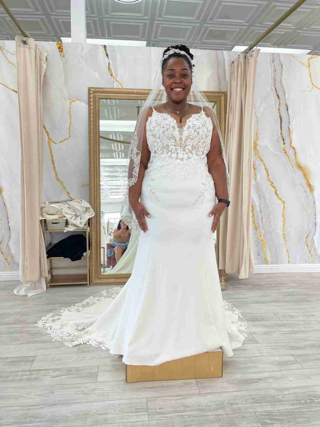 Strut Bridal Spaghetti Strap Lace Illusion Bodice Beaded Crepe