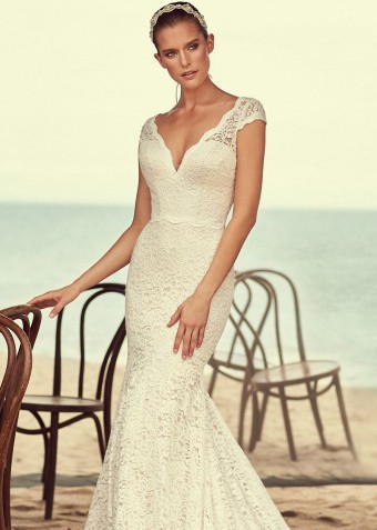 knee length dresses for ladies Elegant Cap Sleeve Lace and Chiffon A-line Wedding Dress – Brydealo main image 1