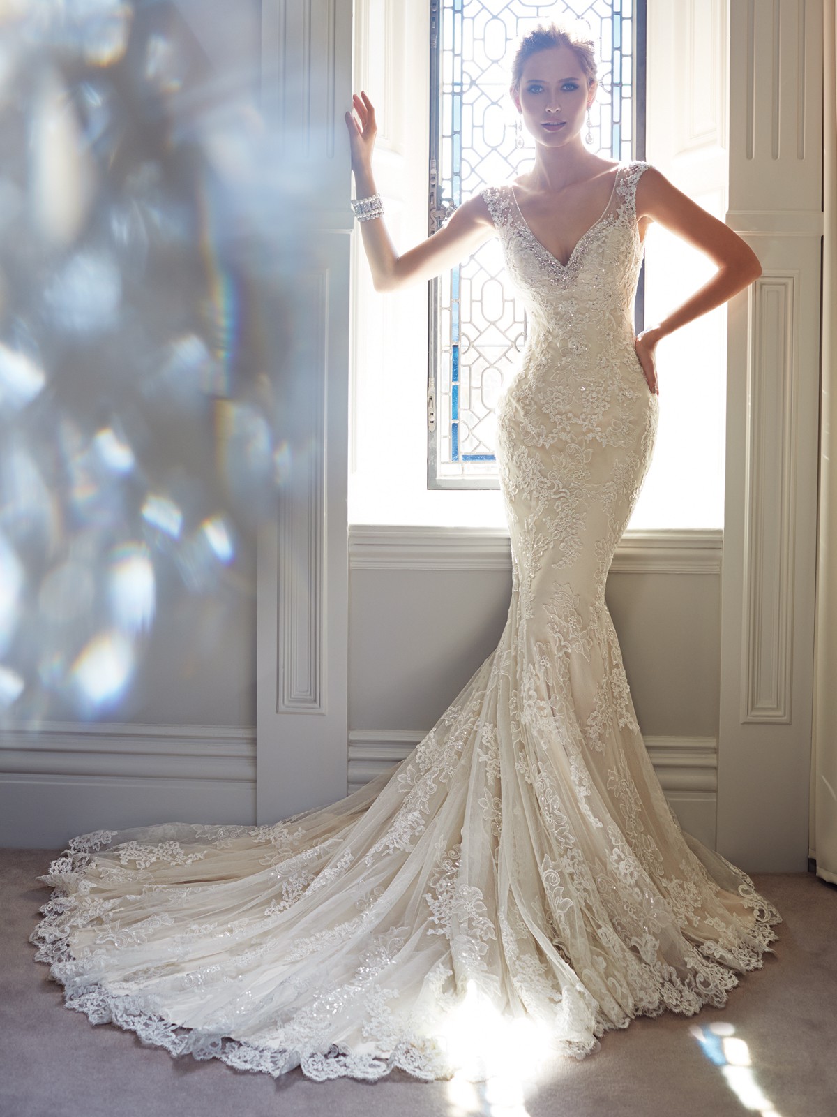 Sexy Mermaid Wedding Dress With Sheer Bodice And Glitter Tulle
