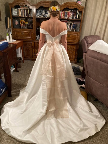 david's bridal off the shoulder satin