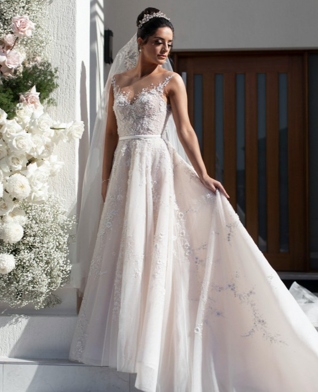 paolo sebastian navy blue evening dress Navy Blue Halter Front Slit Spaghetti Straps A-Line Tulle Prom Dress main image 0