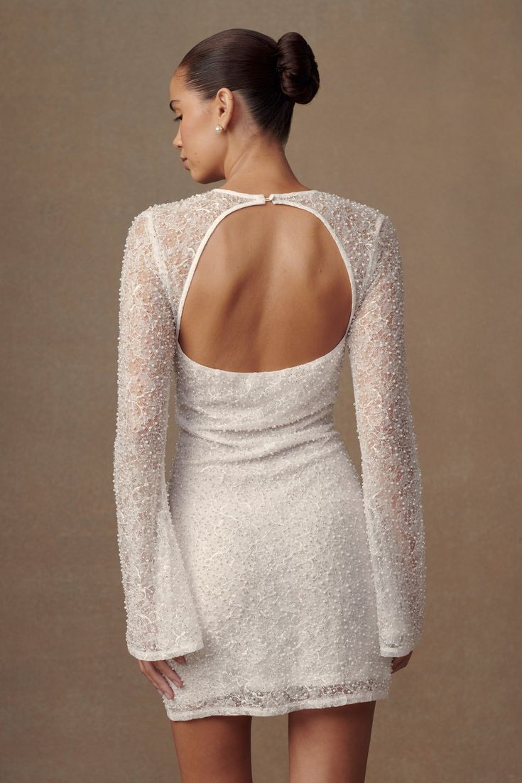Meshki, Pearl Beaded Mini Dress - White New Wedding Dress Save 5% -  Stillwhite