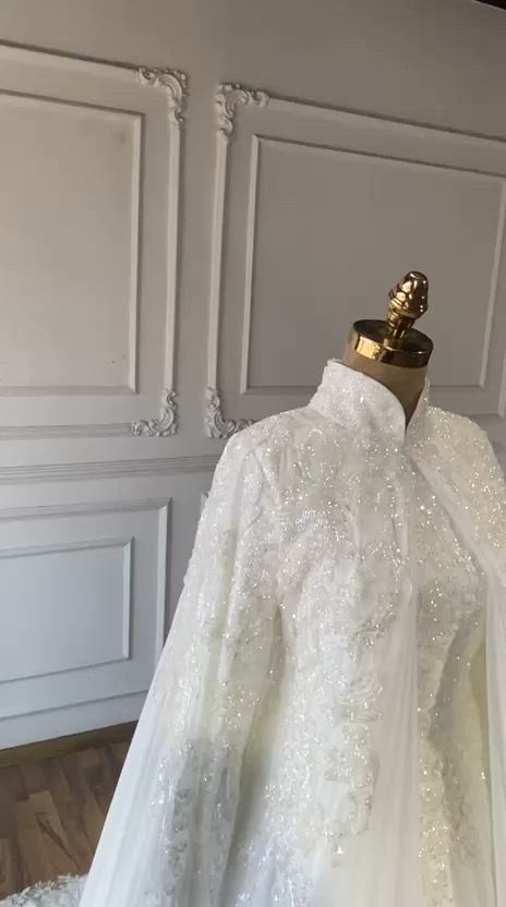 Aylin Bridal House, Luxury Chiffon Cape Hijab Wedding Dress | Modest B
