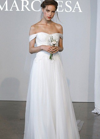 marchesa off the shoulder dress