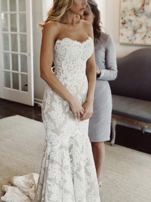 strapless lace maxi dress Maya Strapless Lace Midi Dress by Jewel Badgley Mischka main image 1