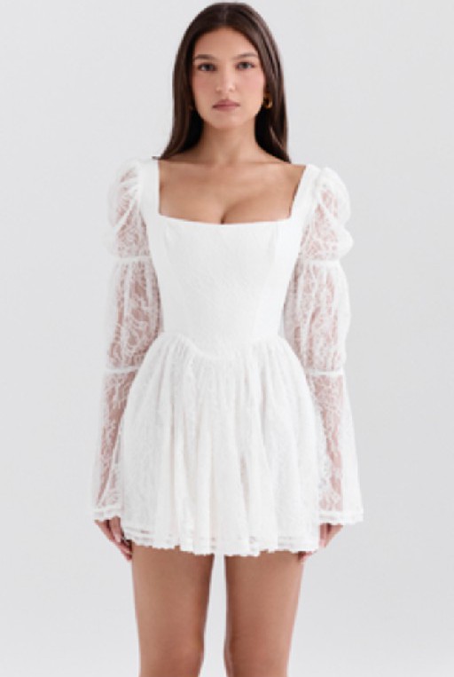 ivory cocktail dress Square Neck Long Sleeve Midi Dress in Ivory - 14 main image 0