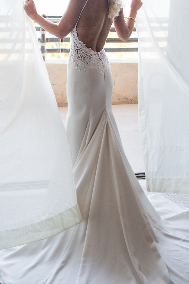 Paloma Blanca lace insert wedding dress #4665