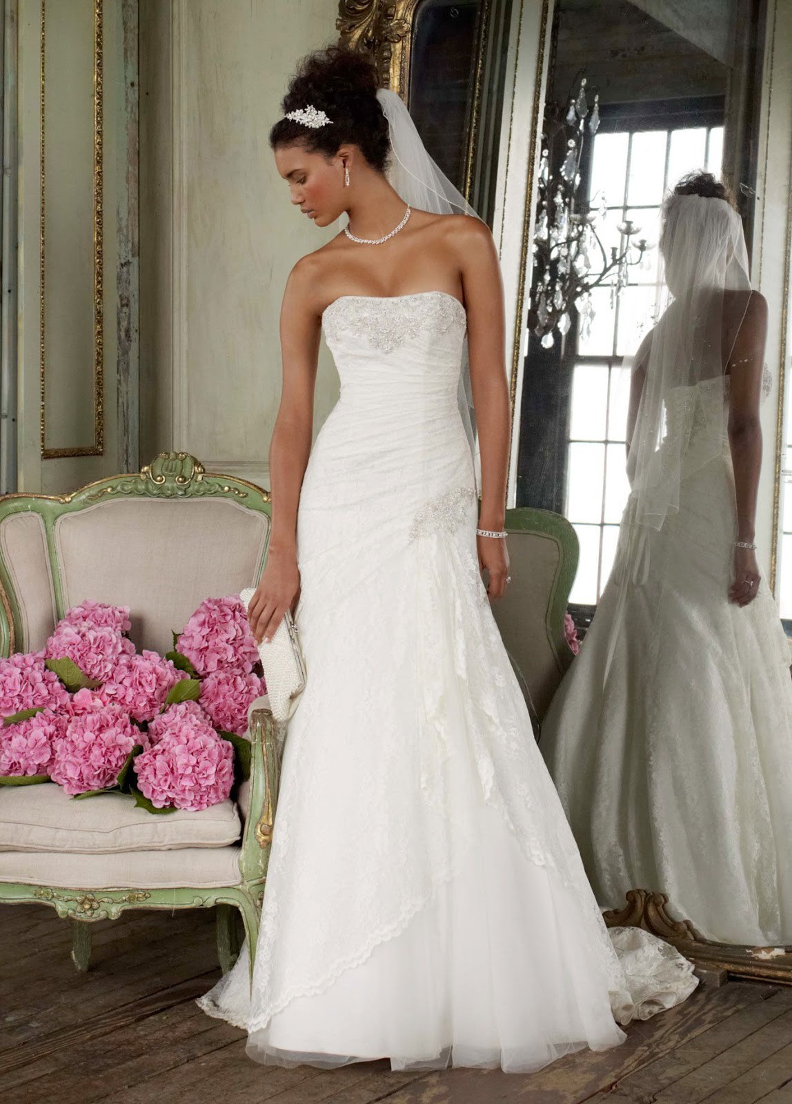 David's Bridal A-line Lace Wedding Dress with Side Split Detail