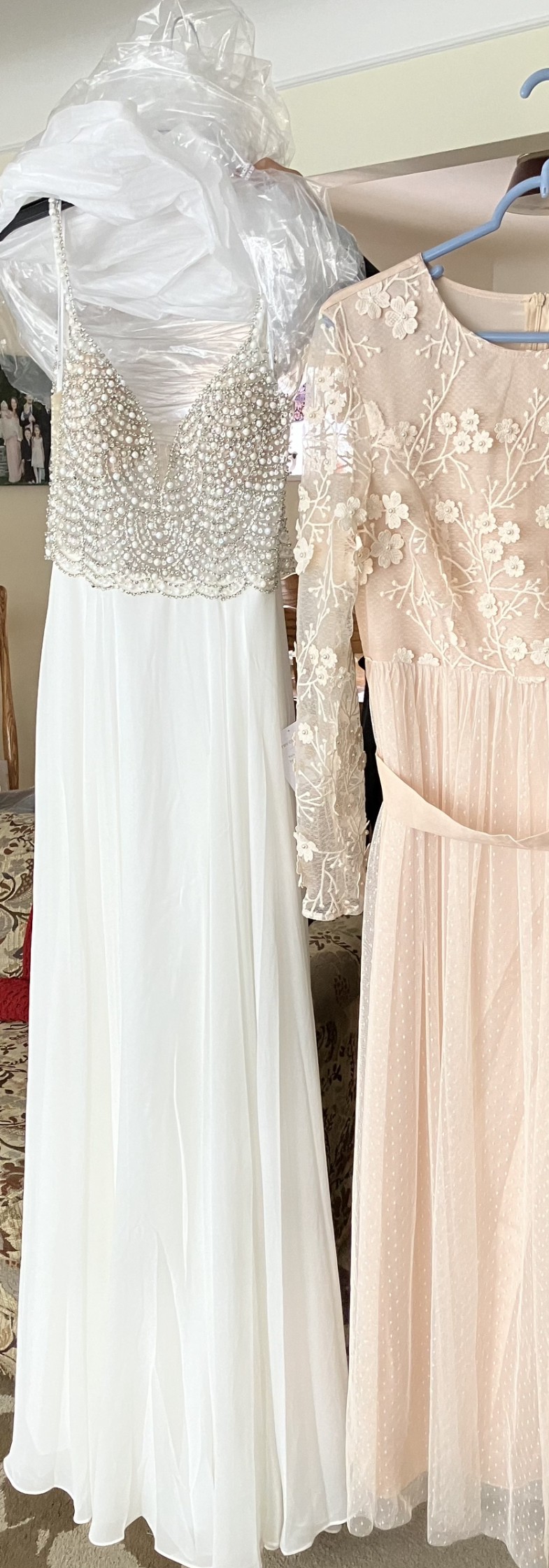 true love blush pink beaded rhinestone maxi dress Hand Beaded Short Sleeve Floral Godet Gown In Blush Pink main image 0